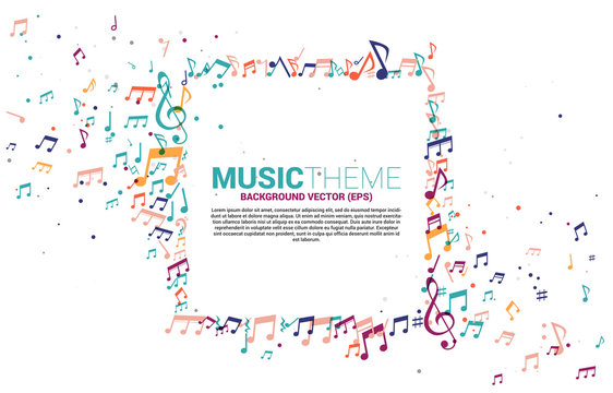 Vector template banner and poster colorful music melody note dancing flow . Concept background for song and concert theme.