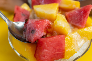fruit shaved ice with watermelon and mango