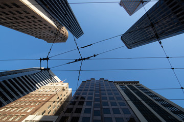 Obraz premium Looking up downtown skyscrapers