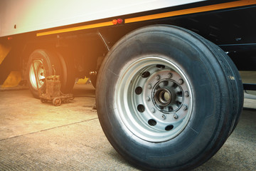 truck spare wheels ,tire waiting for to change,  trailer wheels maintenance