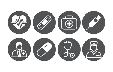 Medical icons isolated on circle button