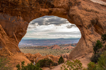 View through Partition Arch in Arches National Park, Utah/USA