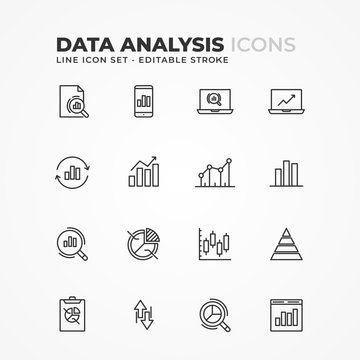Simple Set of Data Analysis Related Vector Line Icons. Editable Stroke