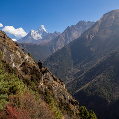 View through a valley to Mount Ama Dablam
