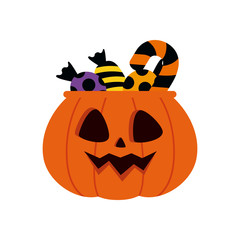 halloween pumpkin with candies isolated icon vector illustration design