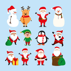bundle christmas with santa claus and set characters vector illustration design