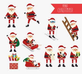 bundle christmas with santa claus and icons vector illustration design