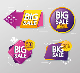 commercial stamp set with big sale lettering vector illustration design