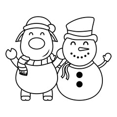 merry christmas cute snowman and reindeer