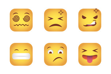 set of squares emoticons faces characters