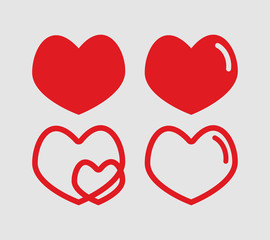 Red hearts vector illustrations set Valentines day