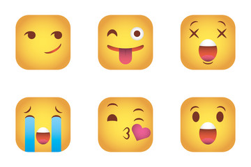 set of squares emoticons faces characters