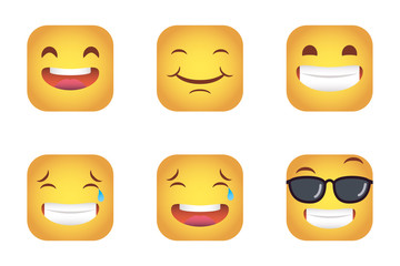 set of squares emoticons faces characters
