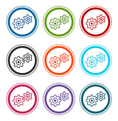 Settings process icon flat round buttons set illustration design
