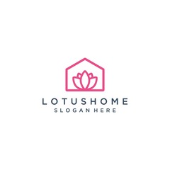 flower shop design logo or house with lotus flowers