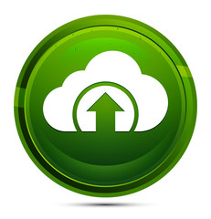 Cloud upload icon glassy green round button illustration