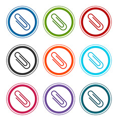 Paper clip icon flat round buttons set illustration design