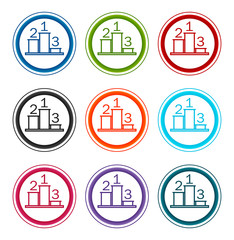Podium icon flat round buttons set illustration design