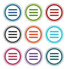 Hamburger menu bar icon flat round buttons set illustration design
