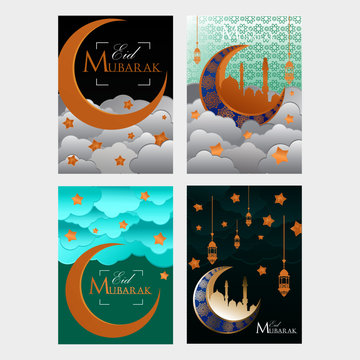 greeting card set ramadan kareem eid mubarak