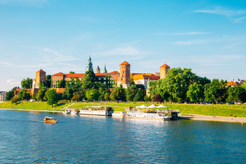 Fototapeta premium Wawel castle and Vistula river in Krakow, Poland