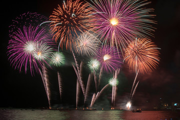 Colorful of fireworks in Happy New Year 2020 holiday festival