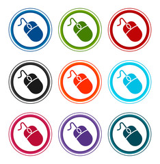 Mouse icon flat round buttons set illustration design