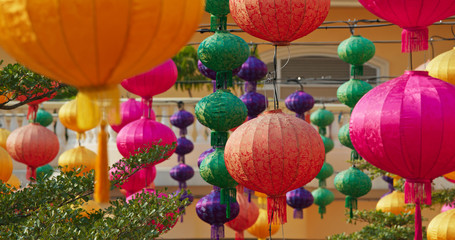 Fototapeta na wymiar Chinese style lantern hanging at outdoor for decoration of the mid autumn festival