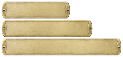 Gold or brass old metal plates set isolated with clipping path included