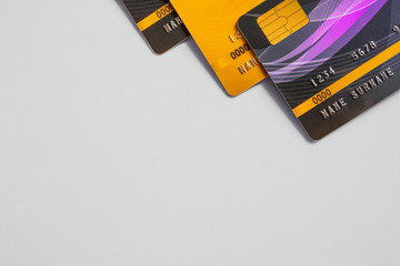 Credit card on white background.