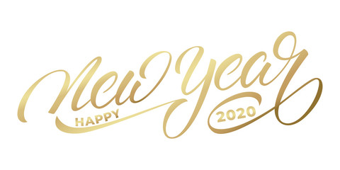 Happy New Year 2020. Calligraphy lettering label for New Year celebration