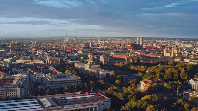 MUNICH, GERMANY An aerial shot of the autumn in the big city, captured by a drone.