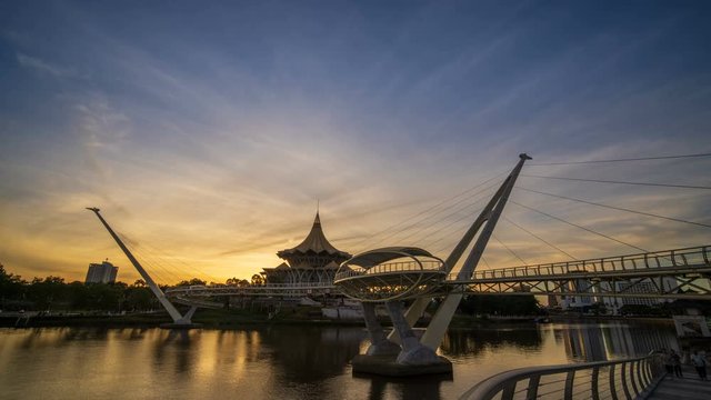 Darul Hana Bridge located in center of Kuching City during sunrise