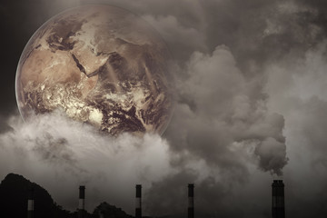 Earth with Air pollution crisis toxic sulfur smoke from coal power plant industrial carbon emit concept. Elements of this image furnished by NASA