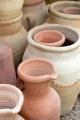 Fototapeta na wymiar Store with Handmade Clay Amphora Vases