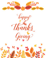 Beautiful poster thanksgiving, with artwork of autumn leaves frame. Vector
