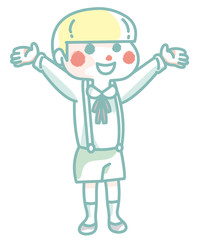 両手を挙げる男の子