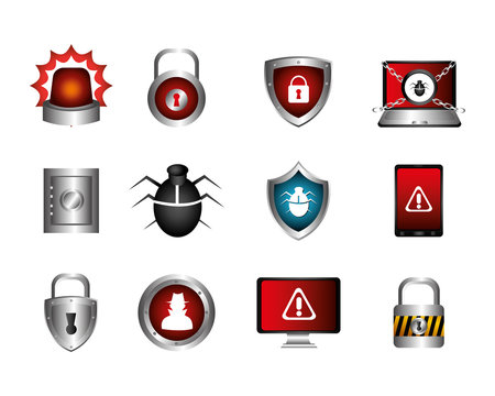 bundle of cyber security and icons vector illustration design