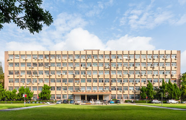 Facade of Science Building at Handan Campus, Fudan University, Shanghai, China.