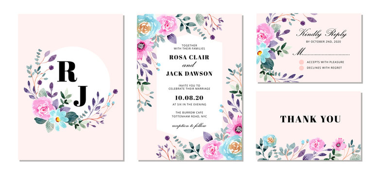 wedding invitation suite with sweet floral watercolor