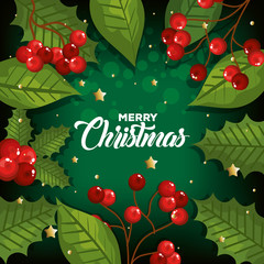poster of merry christmas with leafs decoration vector illustration design