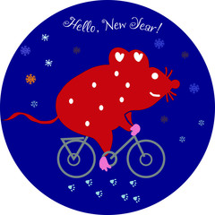 2020 Chinese New Year of the Rat. The mouse on the bike. For design and greeting cards.