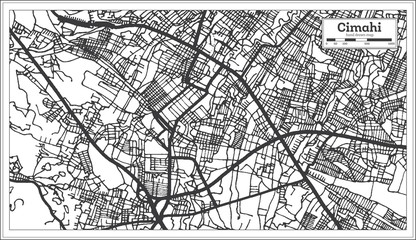 Cimahi Indonesia City Map in Black and White Color. Outline Map.