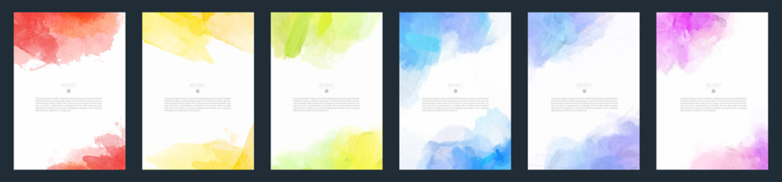 Set of light colorful vector watercolor A4 backgrounds for poster, brochure or flyer	