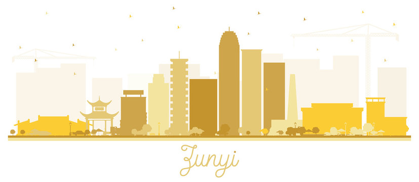 Zunyi China City Skyline Silhouette with Golden Buildings Isolated on White.