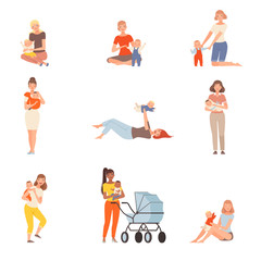 Fototapeta na wymiar Mothers and Kids characters, people in a different situation vector illustration