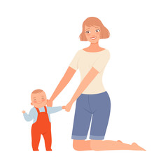 Mother supports her baby character Illustration Vector
