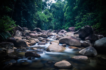 Long exposure shots of stream with cascades.