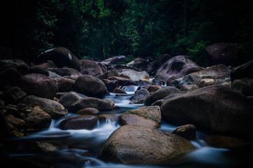 Long exposure shots of stream with cascades.