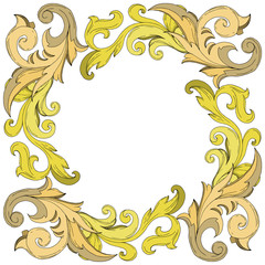 Vector Golden monogram floral ornament. Black and white engraved ink art. Frame border ornament square.